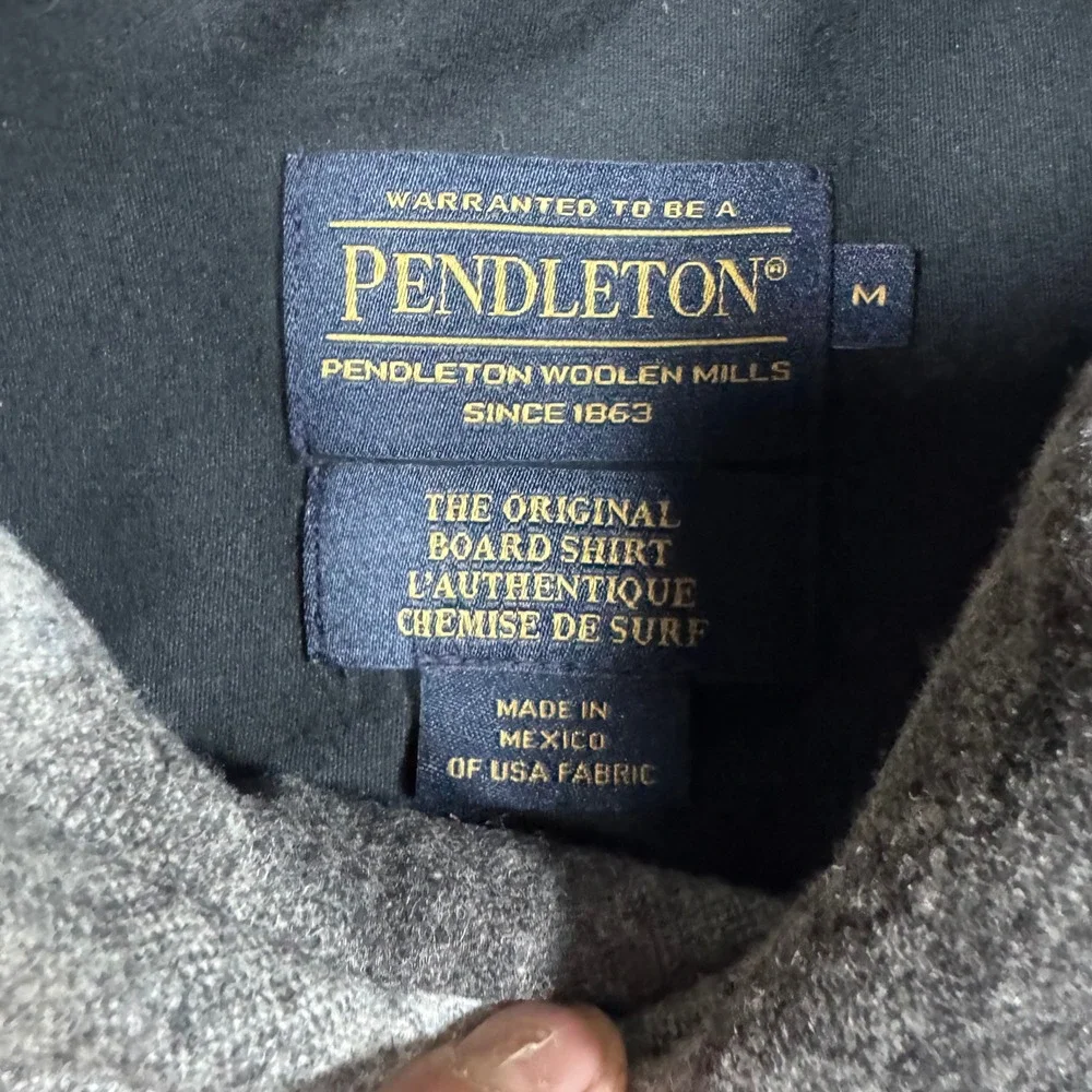 Pendleton Board Shirt Mens M Grey Black Shadow Plaid 100% Virgin Wool 1957